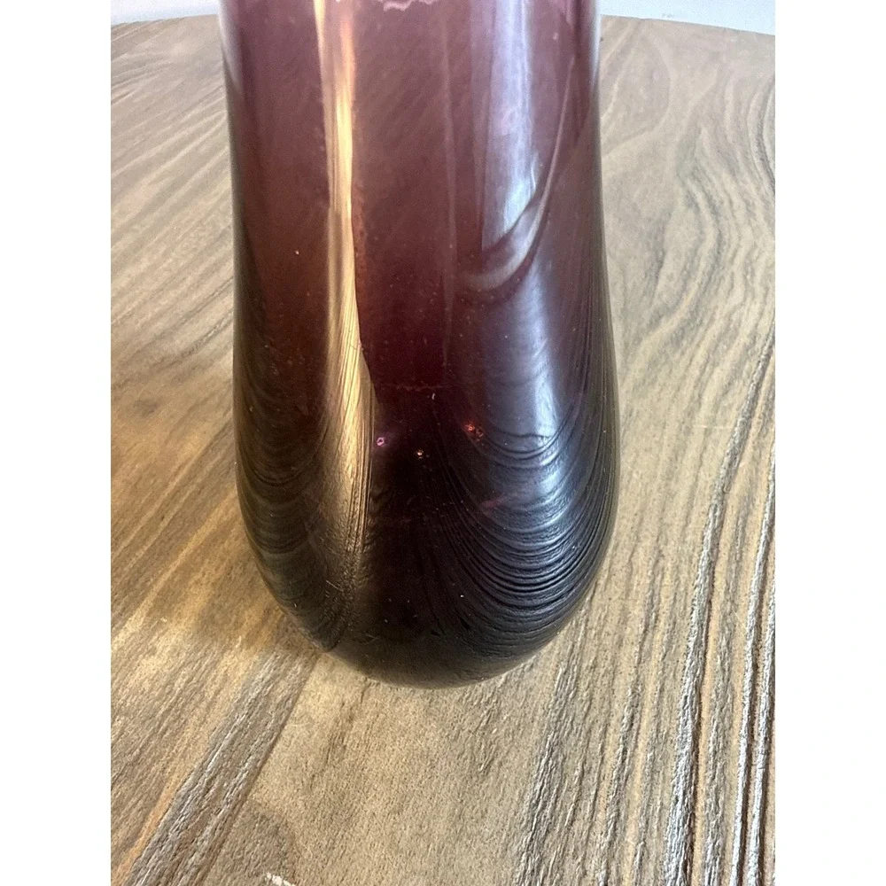 Vintage Mid Century Modern Amethyst Purple Swung Glass Bud Vase 11.25